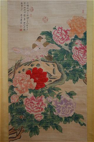 Chinese 100 Hand Painting & Scroll Flowers And Birds By Tang Yin 唐寅a