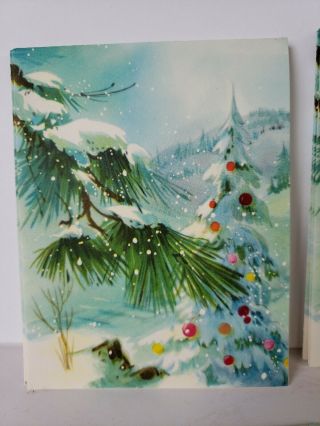 Set Of 10 Vintage Christmas Cards American Greetings Blue Tree Snow
