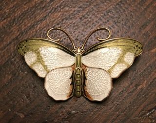 Vintage Sterling Silver Enamel Butterfly Brooch Pin Hroar Prydz Norway