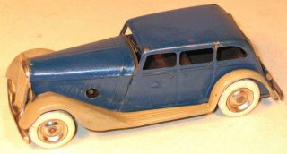 Tri - Ang Minic Rare Pre - War Clockwork No 5m Limousine In Dark Blue And Beige.  Good