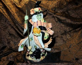 Fitz & Floyd Classics Halloween Harvest Witch & Black Cat 17 " Ceramic Figurine