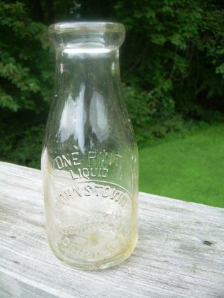 Johnstown Sanitary Dairy Co.  One Pint Liquid Embossed Vintage Milk Bottle