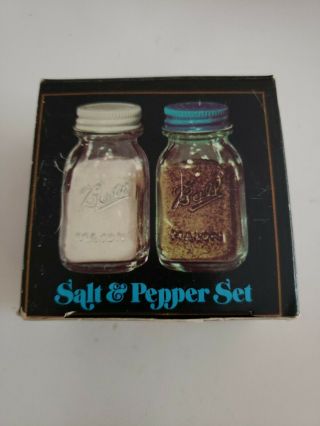 Vintage Glass Ball Mason Jar Miniature Salt & Pepper Shakers Set Old Stock
