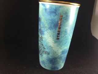 Starbucks Mermaid Siren Song Ceramic Double Wall 12oz.  Blue - green Travel Tumbler 3
