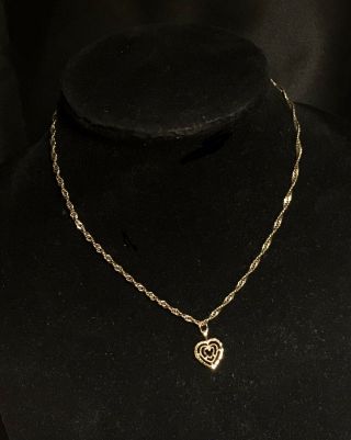 10k Yellow Gold Heart Pendant 16 " Chain Necklace Charm Vintage 4.  9 Grams Lovely