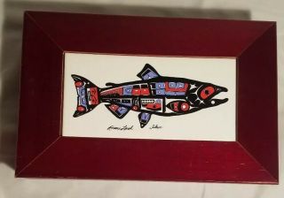 Box With Native American Style Tile,  Salmon By Roxana Leask 11.  5 " X 7.  5 " X 2 "