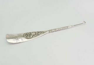 Antique China Shanghai Silver Dragon Relief Shoe Horn Button Hook By Luen Hing