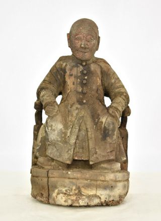 Antique Chinese Wooden Carved Statue / Figure Of Ancestor,  1798 Of Qing Dynasty