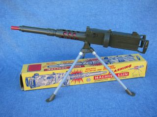 Vintage 1950s Marx Battery Op Toy Us Army Tripod Machine Gun W/ Box Ex