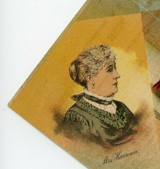 PRESIDENT BENJAMIN HARRISON ' S WIFE 1888 TRADE CARD FOLDER BROADHEAD DRESS GOODS 2
