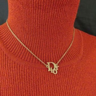 Christian Dior Vintage Choker Necklace Gold Crystal Logo 16 Inch Link Chain 119m
