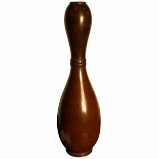 Japanese Fine Antique Cast Bronze Organic Gourd Bud Vase,  Signed And Boxed
