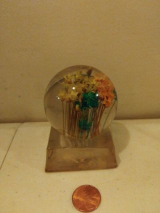 Vintage Lucite Hand Crafted Paperweight with Dried Flowers Designs USA 2