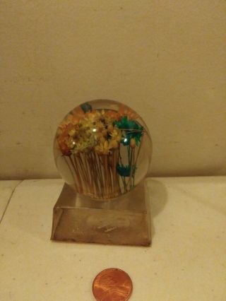 Vintage Lucite Hand Crafted Paperweight with Dried Flowers Designs USA 3