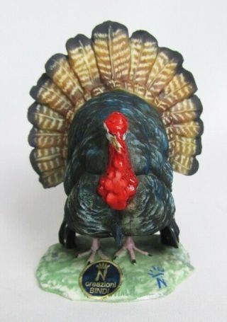 Vintage Bindi Italy Hand Painted Turkey Thanksgiving Bird Porcelain Figurine