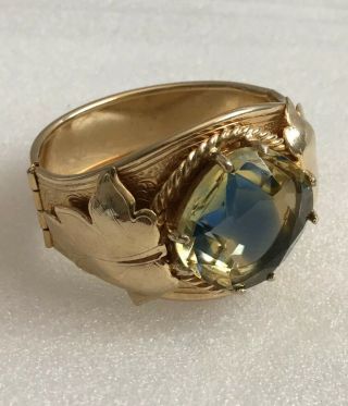 Vintage Sarah Coventry Versailles Gold Hinged Bangle Bracelet Large Rhinestone
