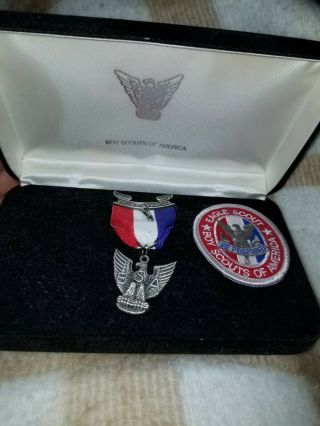 Eagle/boy Scout Award Kit Pin And Patch (missing The 2 Pins) In Velvet Case