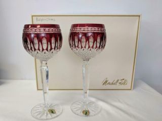 Set Of 2 Vintage Waterford Crystal Clarendon Ruby Hock Wine Glass Goblet