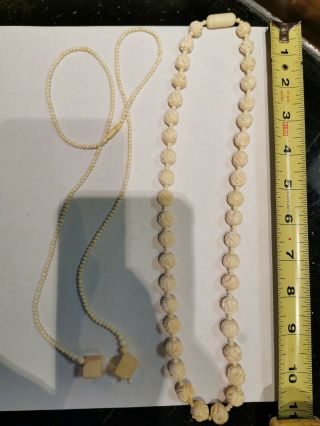 Two Vintage Ivory Color Bovine Bone Bead Strand Necklace