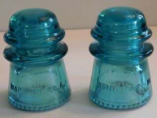 2 Vintage Aqua Blue Green Hemingray 16 Glass Telephone Pole Cap Insulators