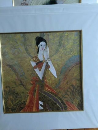 2 Mounted Silk embroidery of a Red Earth painting on silk with embroidery 2