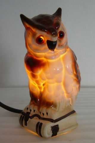 Lovely Art Deco Porcelain Perfume Lamp Wise Owl On Book