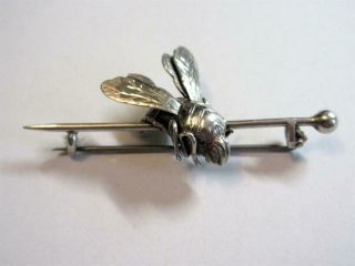 Vintage Arts & Crafts Sterling Silver Bumble Bee Insect Bar Brooch,  Pin - 6.  6g
