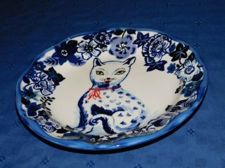 Nathalie Lete Display Plate Blue And White Cat Anthropologie