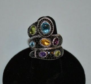 Judith Ripka Sterling Silver Multi - Colored Gemstone Ring Size 5