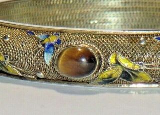 Vintage Chinese Export Silver Gilt Enamelled Butterflies Cloisonne Bracelet