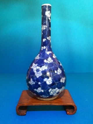An Antique Chinese Blue & White Bottle Vase,  Prunus & Ice Motif 18th/19thc.  Qing