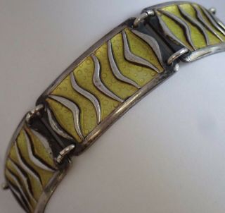 Vintage Modernist David Andersen Norway Sterling Silver Yellow Enamel Bracelet