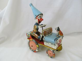 Unique Art Artie The Clown Crazy Car Tin Litho Windup Toy