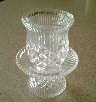 Vintage 2 - Piece Cut Clear Glass Votive Pillar Candle Holder 4 1/2 