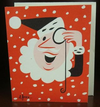 Vintage Mcm Christmas Card By The Forers,  W/ Envelope 4 " X 5 "