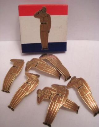 Old Dennison Gummed Paper Military Seals - Army Soldier In Patriotic Box