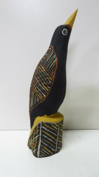 Vintage Tiwi Island Aboriginal Totem Bird Statue Ochre Cross Hatch Painted