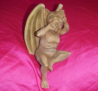 Creepy 9 " Heavy Brown Sitting Yawning Winged Gargoyle Statue Halloween Figurine