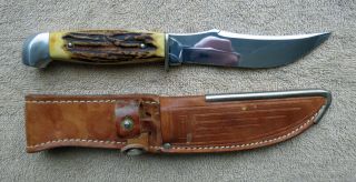 Vintage Case Fixed Blade Hunting Knife With Stag Handle And Sheath