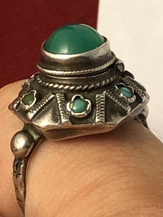 Old Middle East 800 Silver Green Gem & Turquoise Poison S5.  75 Ring 080519eaizii