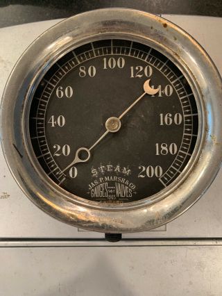 Vintage Jas P Marsh Co 6 " 0 - 200 Psi Steam Steampunk Pressure Gauge 1865 Chicago