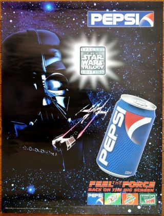 Us Pepsi - Cola Star Wars 1996 Trilogy Store Display Poster 7up Mountain Dew Drink