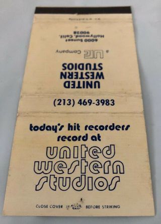 Vintage Matchbook Cover United Western Studios On Sunset Hollywood Ca.  “ Famous”