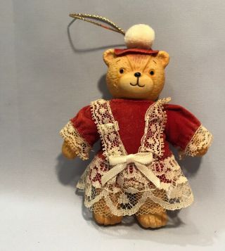 Lucy And Me Christmas Bear Dressed 4” Girl Ornament Legs Figure Enesco 1984 F9