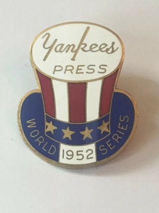 Vintage 1952 World Series Yankees Press Media Pin Blank Back Screw Back