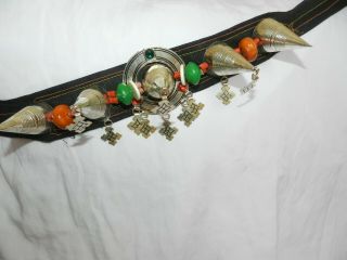 Moroccan Berber Headdress Resin And Silver,  Beeded Red Coral Jewelry From Tiznit