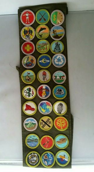 Official Boy Scouts Of America Modern Merit Badge Sash With 30 Patches