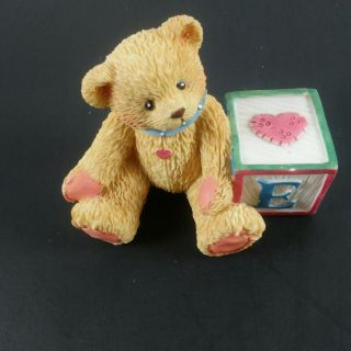 Enesco Teddy Bear 1995 Priscilla Hillman Bear With Letter Block " E " 158488e 2”