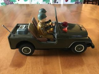 Tn Japan Vintage Tinplate Battery Operated Us Army Jeep.  Beauty