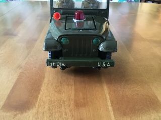 TN JAPAN vintage tinplate battery operated US ARMY JEEP.  Beauty 3